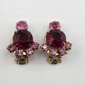 Vintage Red And Pink Rhinestone‎ Clip-on Earrings